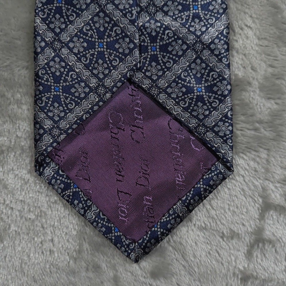 Vintage Christian Dior Monsieur Tie Mens 56.5x3.5 Blue Silver Geometric Abstract - Picture 4 of 9